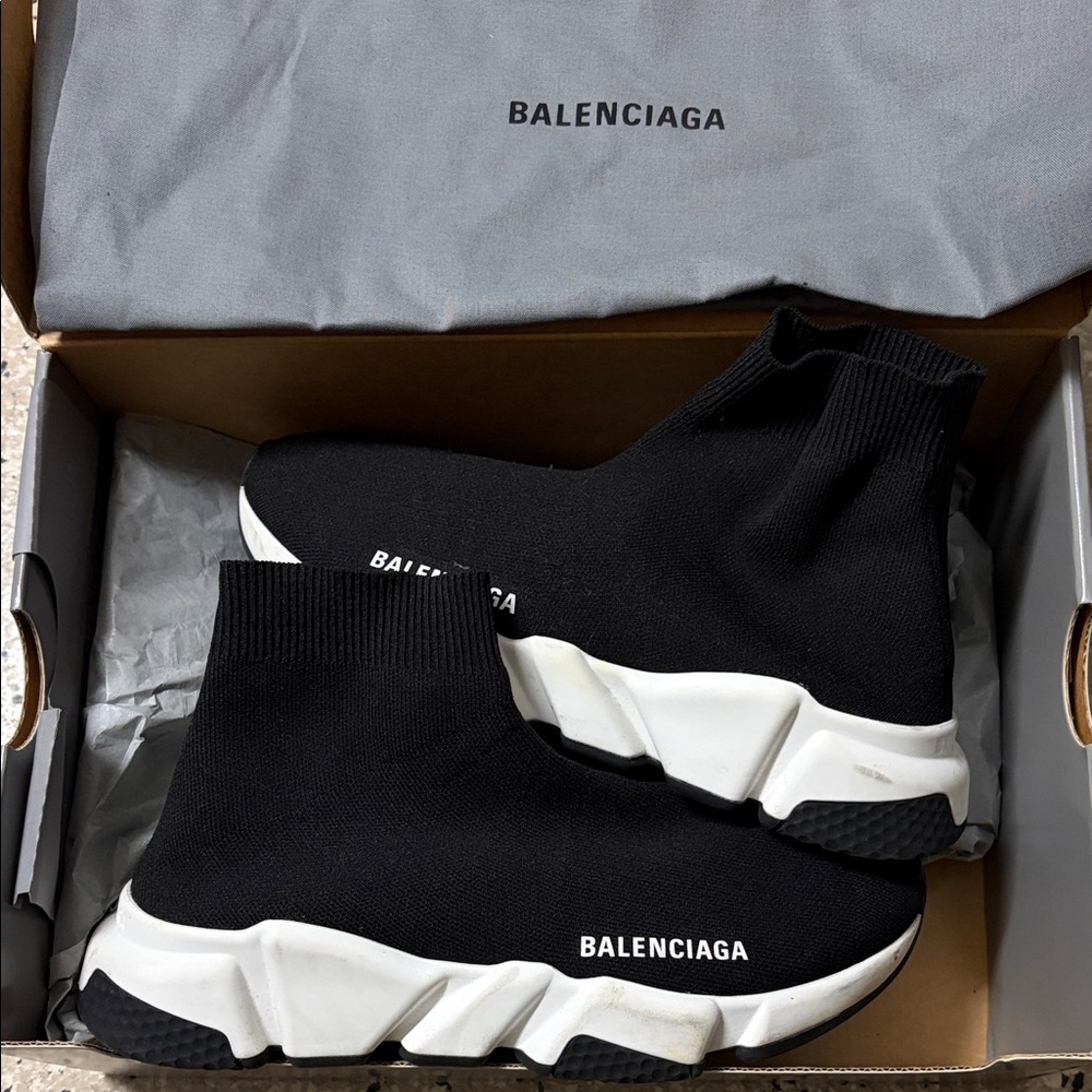 Balenciaga Black and White Knit Sneakers
